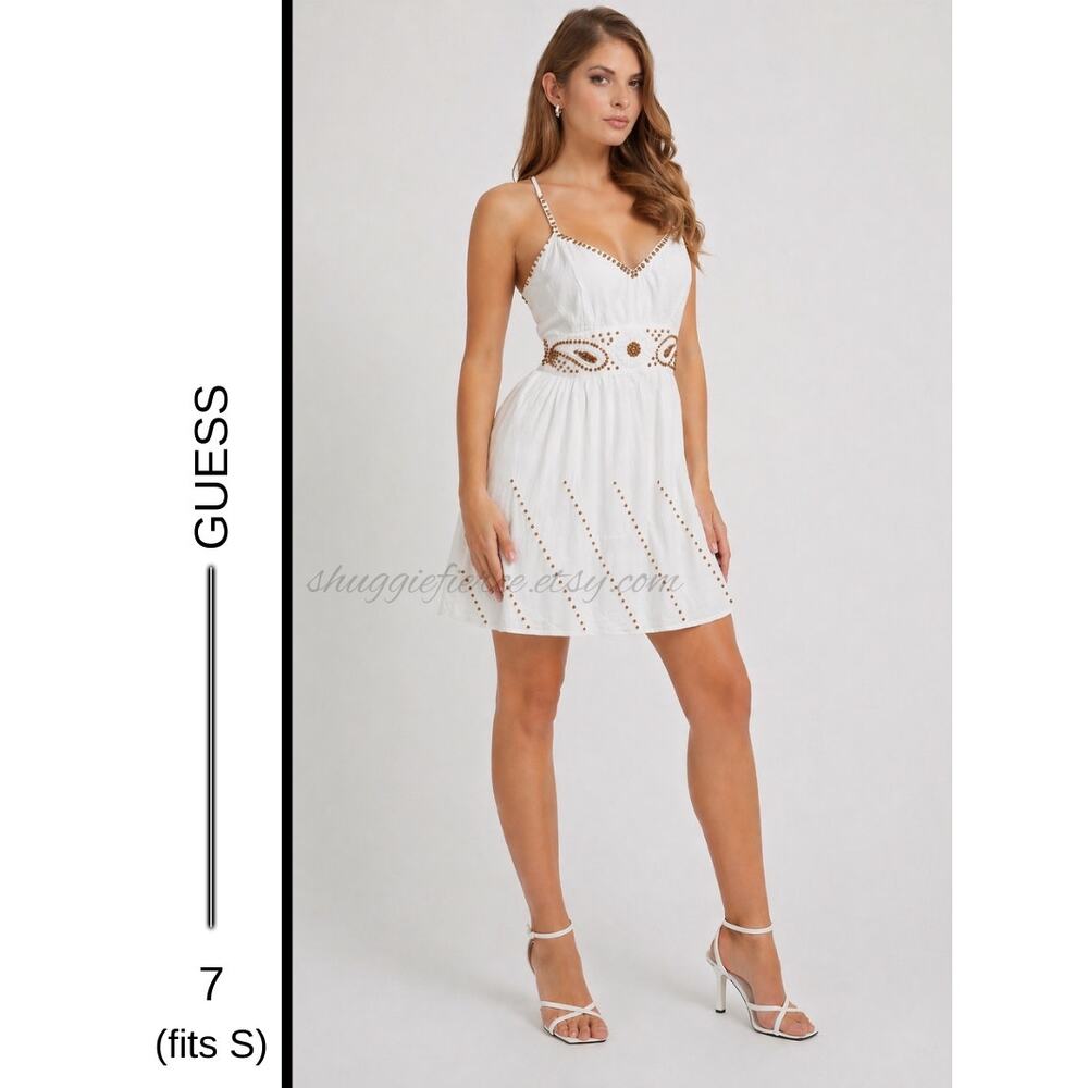 MSRP: $120 ✨Guess White Embroidered Mini Dress – Size 7 (Fits S) | Beaded Boho ✨